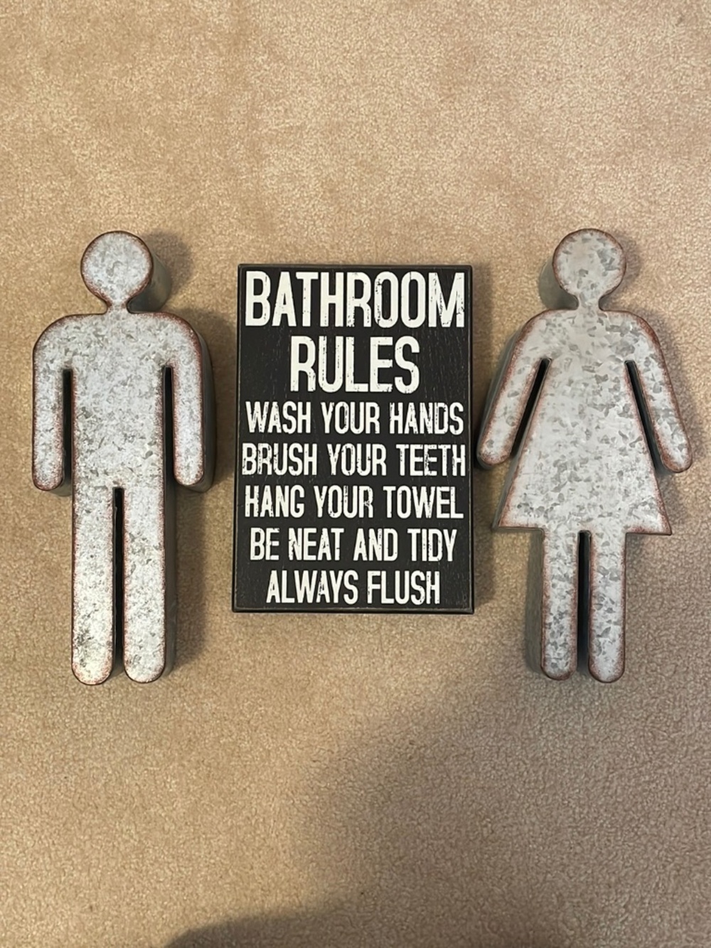Galvanized Metal Bathroom Wall Decor His& Hers Set and Bathroom Rules